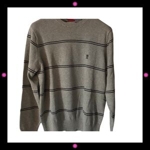MEN'S GRAY SWEATER WITH NAVY BLUE THIN STRIPES BY TOMMY HILFIGER LARGE